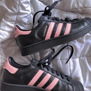 Adidas Superstar Black with Pink Stripes